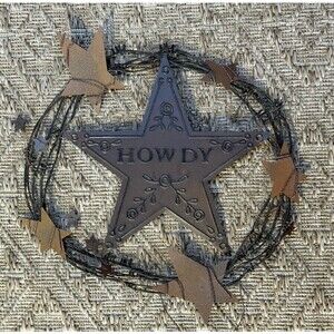 Antique Style HOWDY Sign Rustic Ranch Wall Decor STAR 14” Garlands Metal Stars